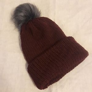 purple pom pom beanie